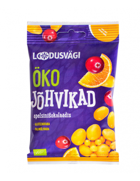 Loodusvägi ÖKO näks jõhvikad apelsini šokolaadis 50g AT-BIO-402
